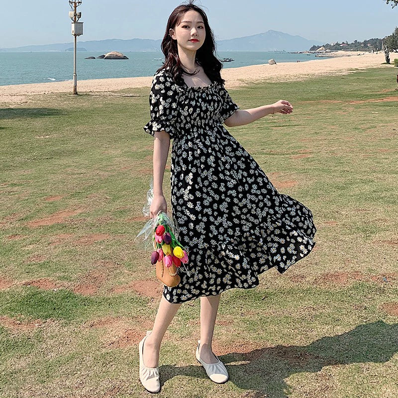 Super Fairy Open Back Chiffon Tea Break French Floral Dress