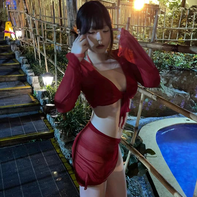 Swimsuit Female 2024 New Arrival Best Selling Red Bikini Fancy Girl Hot Spring Separates Seaside Vacation Three-Piece Suit
