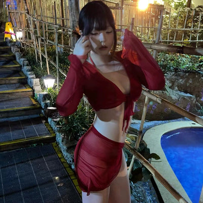Swimsuit Female 2024 New Arrival Best Selling Red Bikini Fancy Girl Hot Spring Separates Seaside Vacation Three-Piece Suit