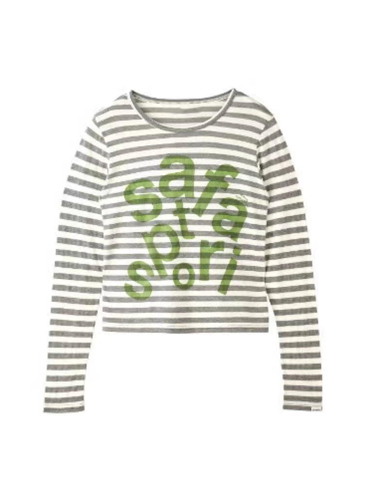 Sweet Potato Oni Homemade 2024 Spring Niche Style Safari Stripes Hooded Letter-Print Y2g Loose Long Sleeves