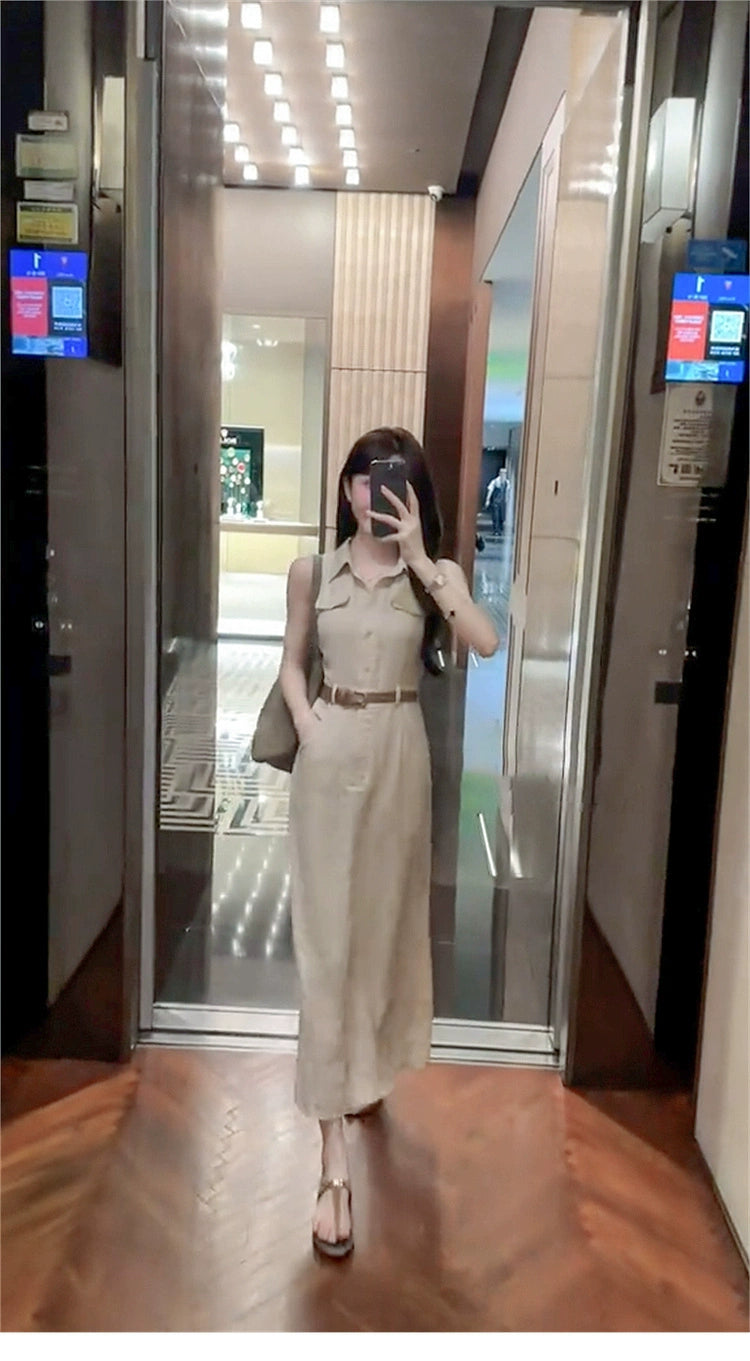 Women's French Waist Summer Dress Sleeveless Shirt