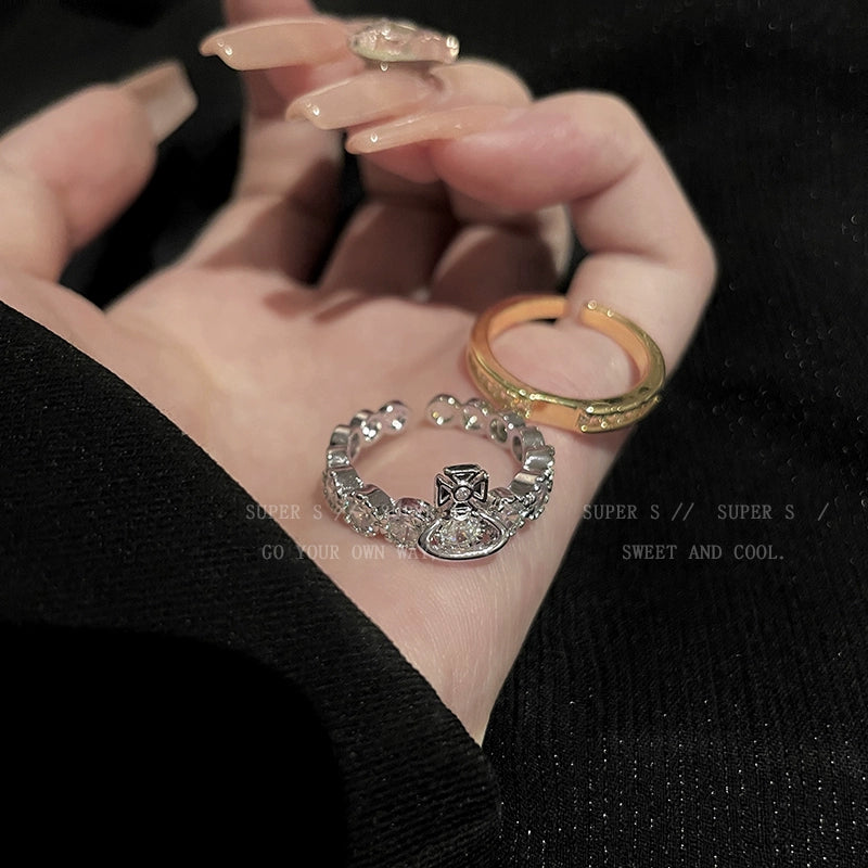 Super Flash Queen Mother Earth Planet Double-Layer Ring Female Twin Switchable Index Finger Ring Accessible Luxury Classy Simple Bracelet Couple's Ring