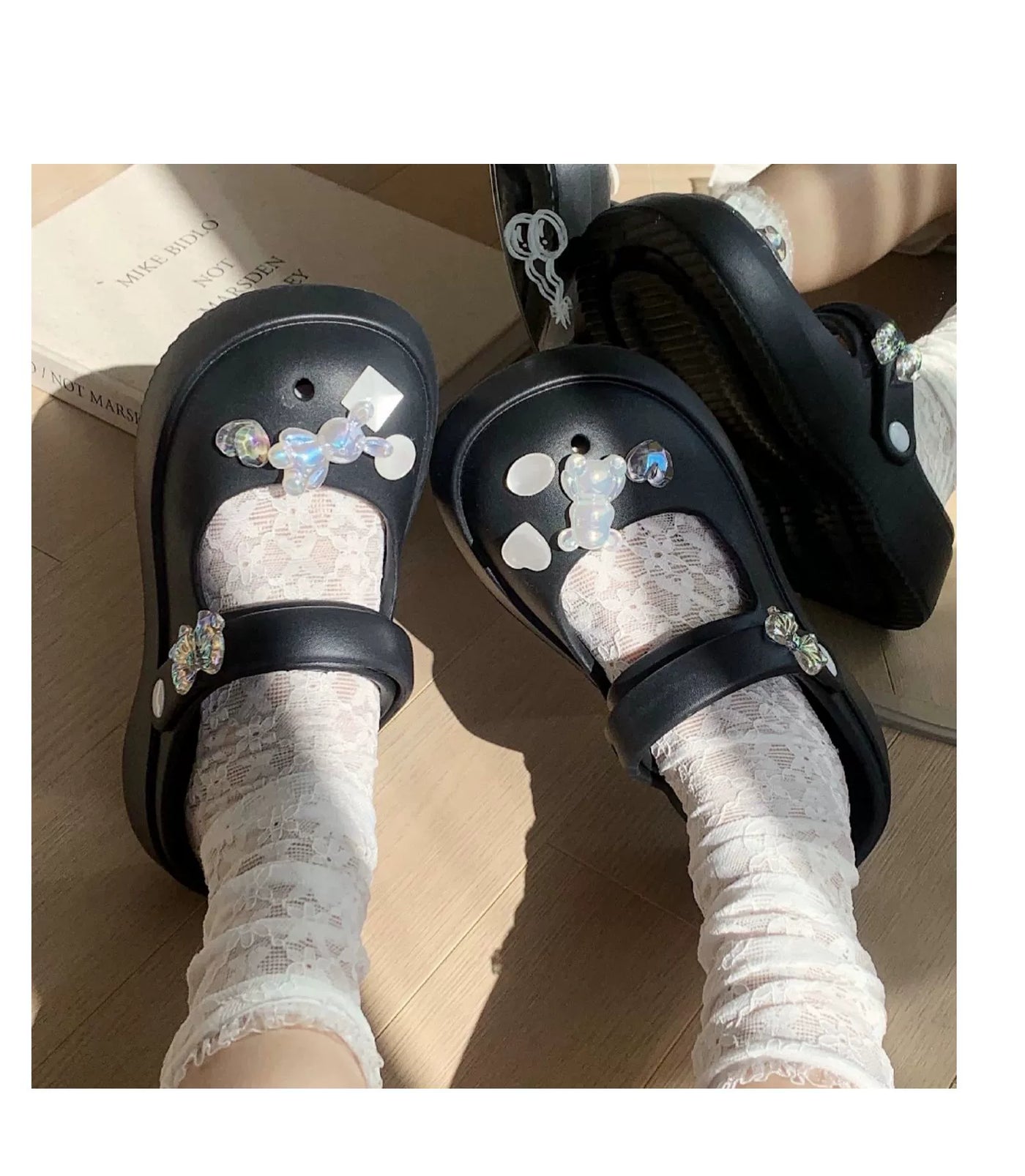 Thin Strip Sweet Rhinestone Mary Jane Sandals Fairy Style Fashion Summer Outwear Holiday Sandals Hole Shoes