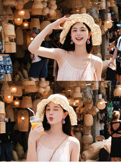 Women's Summer Outdoor Sunshade Foldable Bow Straw Hat