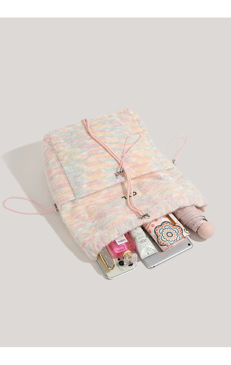 Miearvl Kgds Y2g Millennium Pink Rainbow Backpack 2023 New Large Capacity Woolen Tote Bag