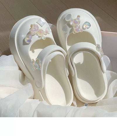 Thin Strip Sweet Rhinestone Mary Jane Sandals Fairy Style Fashion Summer Outwear Holiday Sandals Hole Shoes