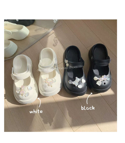Thin Strip Sweet Rhinestone Mary Jane Sandals Fairy Style Fashion Summer Outwear Holiday Sandals Hole Shoes