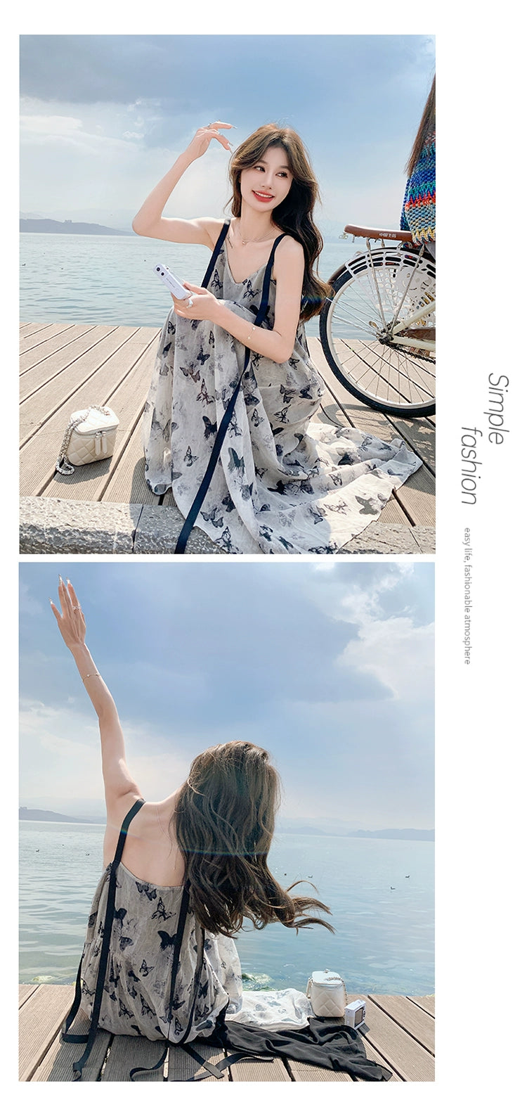 New Chinese Style Chinese Style Sling Dress Chiffon Ink Painting