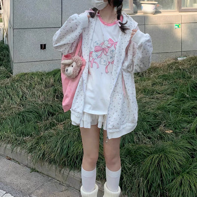 Sub-Culture Y2g Millennium Japanese Style Soft Girl Two-Dimensional Small Floral Cat Embroidered Hoodie Female Fall Winter Coat