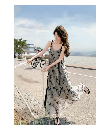 New Chinese Style Chinese Style Sling Dress Chiffon Ink Painting