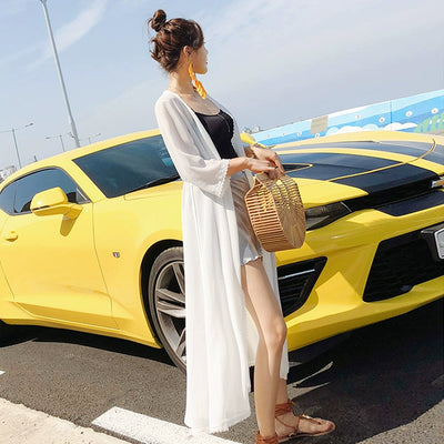 Beautiful Vacation Long Pleating Beach Shawl Cardigan