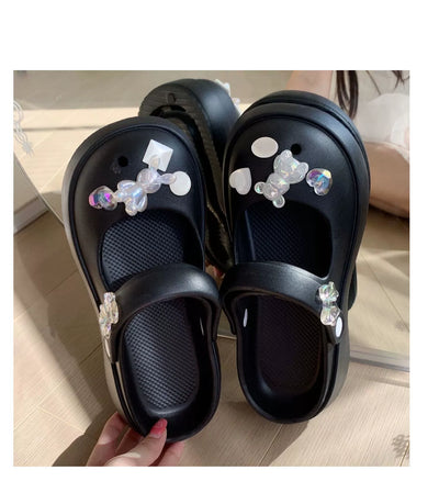 Thin Strip Sweet Rhinestone Mary Jane Sandals Fairy Style Fashion Summer Outwear Holiday Sandals Hole Shoes