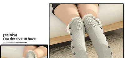 Women's Lolita Autumn Japanese-Style Wool Button Socks