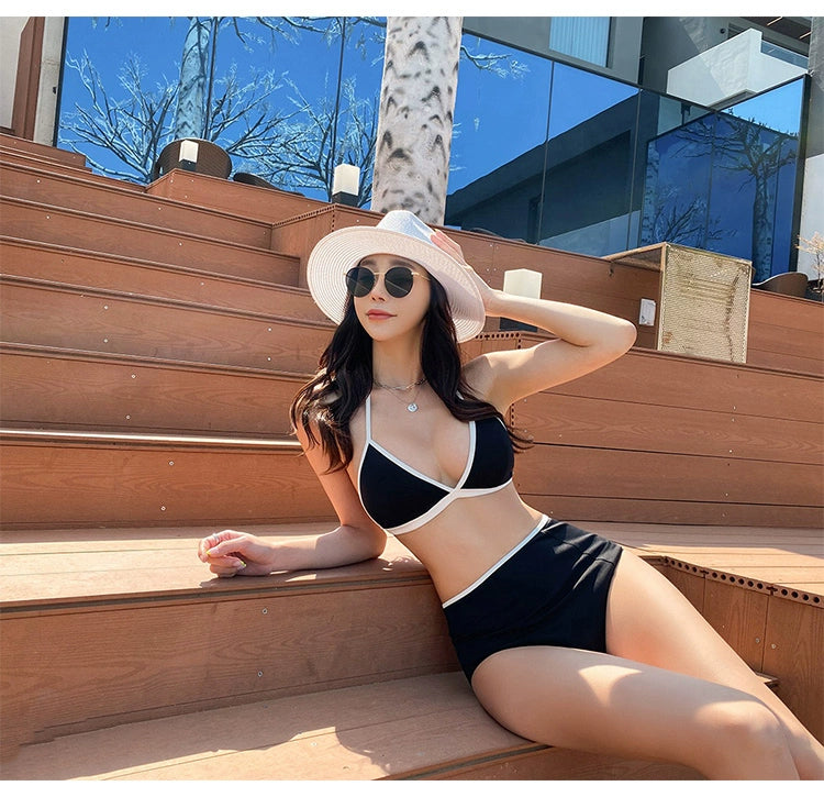 South Korea Separates Swimsuit Female Online Influencer Sexy Bikini Slim Looking Belly Covering Ins Style High Waist Student Vacation Swimsuit