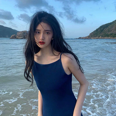 Summer Blue Sling Dress Temperament Long Dress Seaside Holiday Beach Skirt Super Fairy Sanya Thailand Travel Photo