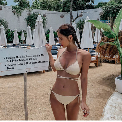 Fashion Ins Swimsuit Women's Summer Vacation Small Size Sexy Three-Point Bikini Separates Shoelace Strap Hot Spring Swimsuit