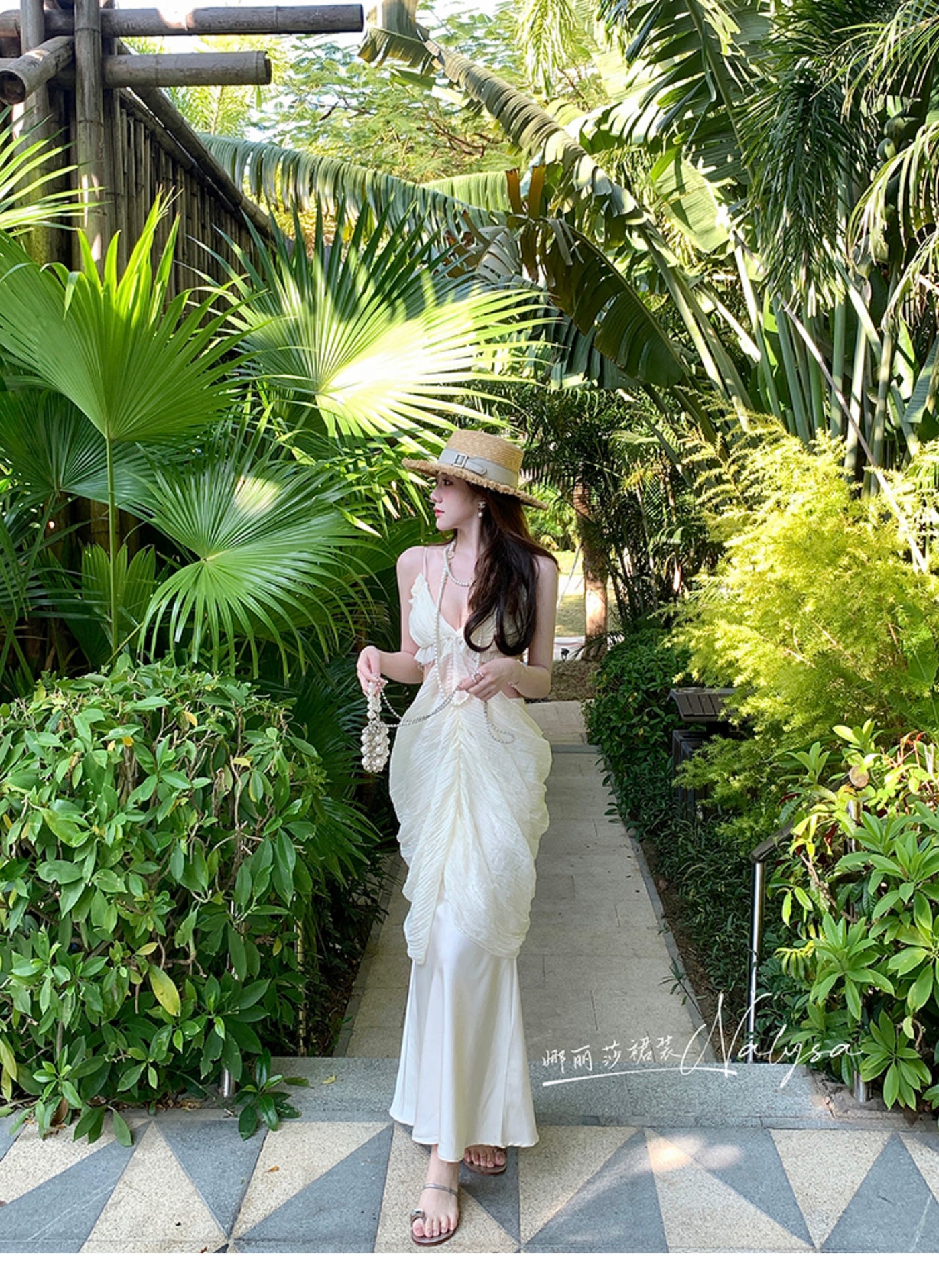 Elegant Ladies Seaside Holiday Midriff Outfit Dress Dress
