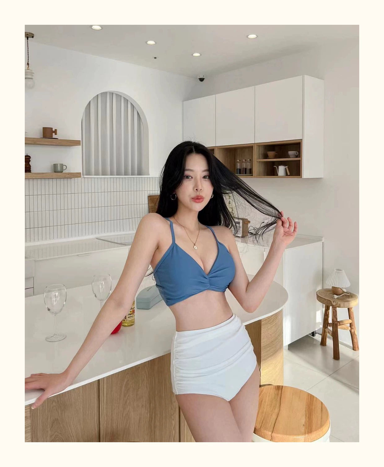 South korea New Swimsuit Women Sexy High Waist Retro Pure Desire Ventilation Network Red Split Bikinis Hot Spring Vacation Swimsuit