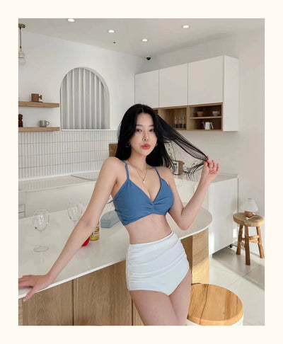 South korea New Swimsuit Women Sexy High Waist Retro Pure Desire Ventilation Network Red Split Bikinis Hot Spring Vacation Swimsuit