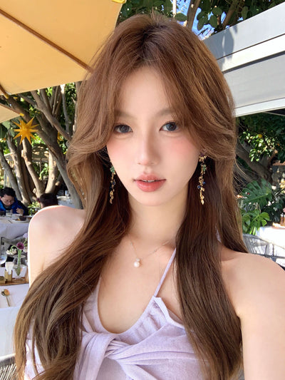 [Peach Tea] Bright Big Female Ethnic Style Color Metal Flower Tassel Earrings Seaside Holiday Earrings