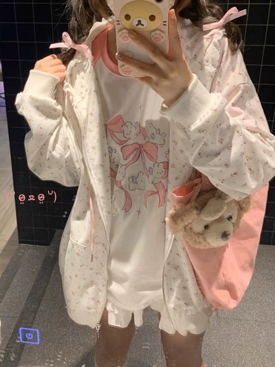 Sub-Culture Y2g Millennium Japanese Style Soft Girl Two-Dimensional Small Floral Cat Embroidered Hoodie Female Fall Winter Coat