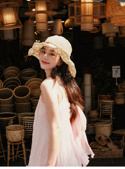 Women's Summer Outdoor Sunshade Foldable Bow Straw Hat