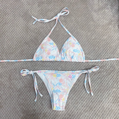 Print Tube Top Bikini Strap Three-Point Bikini Surfing Swimsuit Female Sexy Sanya Vacation Swimwear