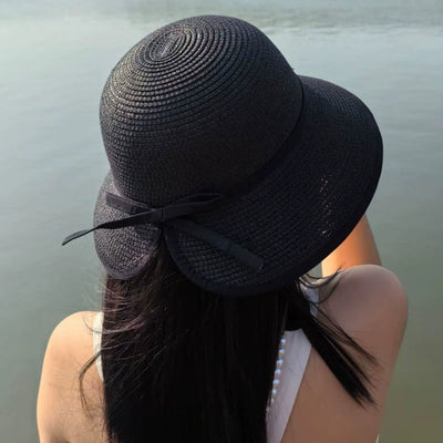 Hepburn Style Raffia Hat Women's Summer Big Brim Vacation Beach Hat Split Bows Travel Fashion Sun Hat Tide
