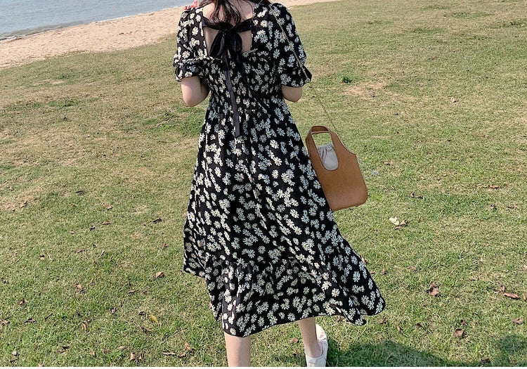 Super Fairy Open Back Chiffon Tea Break French Floral Dress
