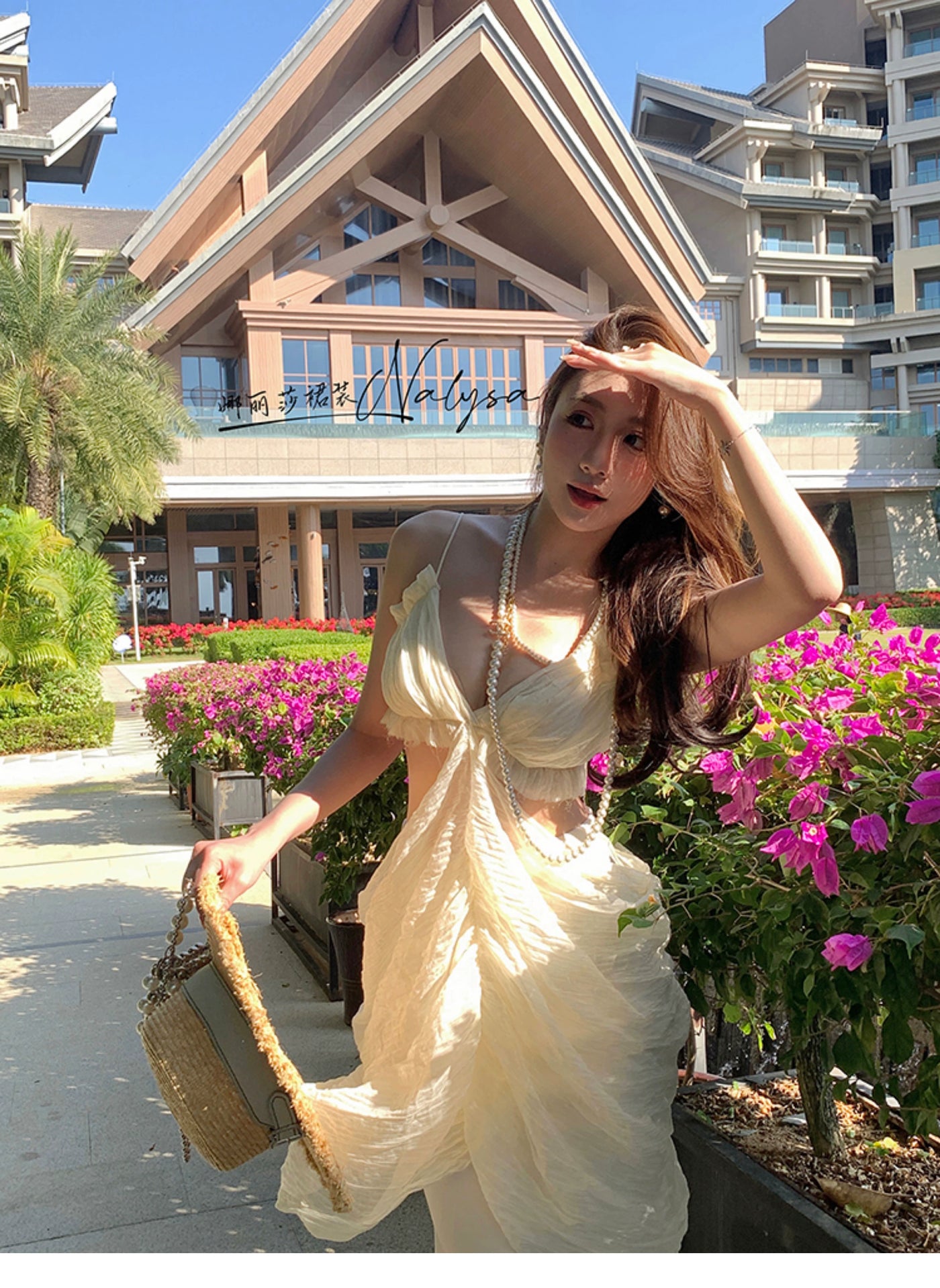 Elegant Ladies Seaside Holiday Midriff Outfit Dress Dress
