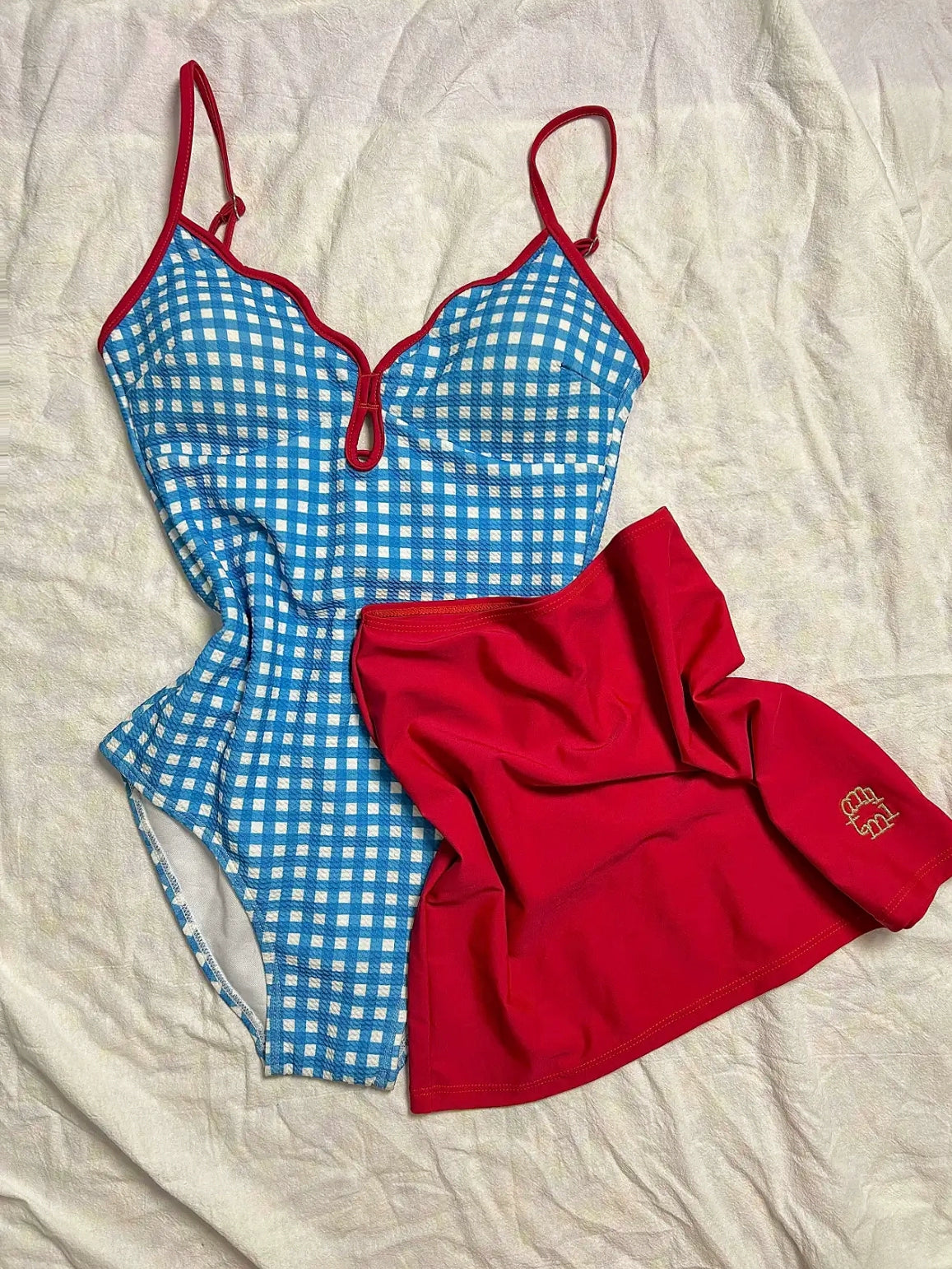 Thailand Gingham Fresh Niche Style Triangle One-Piece Swimsuit