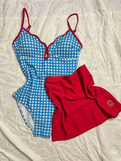 Thailand Gingham Fresh Niche Style Triangle One-Piece Swimsuit
