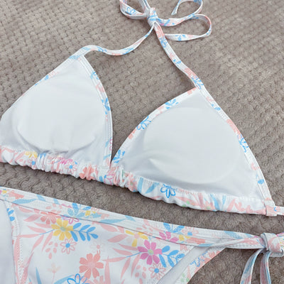 Print Tube Top Bikini Strap Three-Point Bikini Surfing Swimsuit Female Sexy Sanya Vacation Swimwear