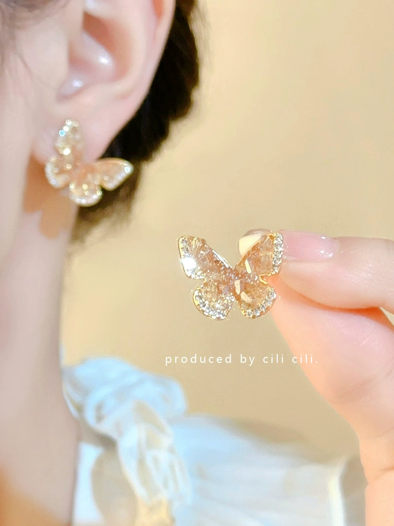 Niche Style Crystal Butterfly Vacation Style Mosquito Coil Ear Clip