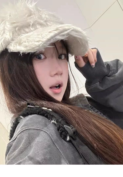 2024 K-style Ins Style 777 Color Embroider Plush Peaked Cap Female Street Baseball Cap Y2g Sexy Trendy