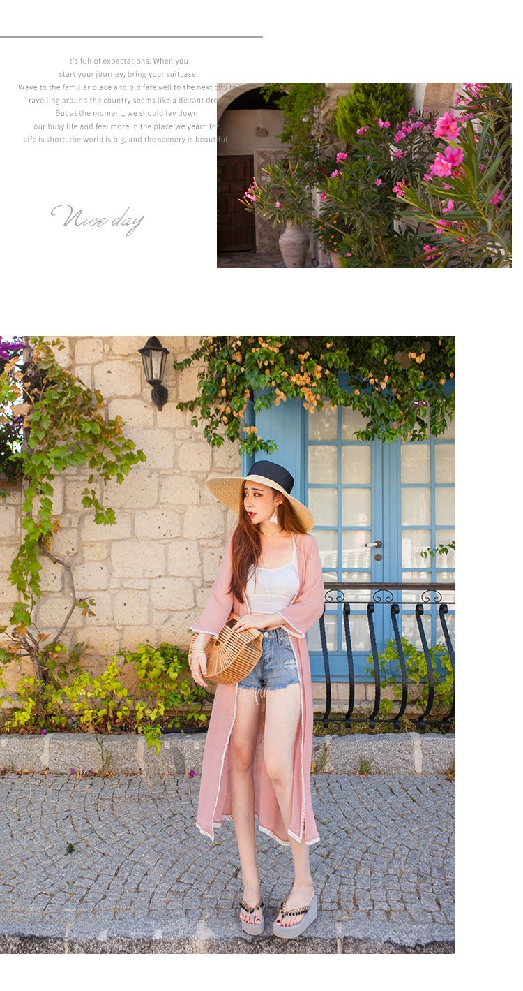 Beautiful Vacation Long Pleating Beach Shawl Cardigan