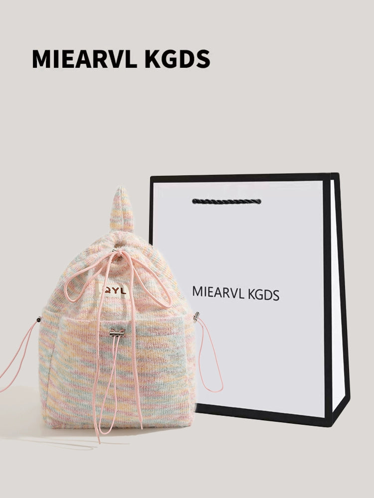 Miearvl Kgds Y2g Millennium Pink Rainbow Backpack 2023 New Large Capacity Woolen Tote Bag