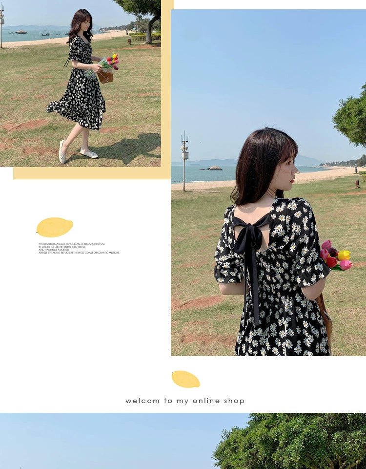 Super Fairy Open Back Chiffon Tea Break French Floral Dress