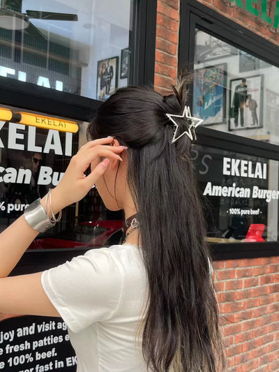 Y2g Sexy Ins Niche Style Sweet Cool Five-Pointed Star High Ponytail Back Head Metal Grip Shark Clip Hairware Hair Accessories