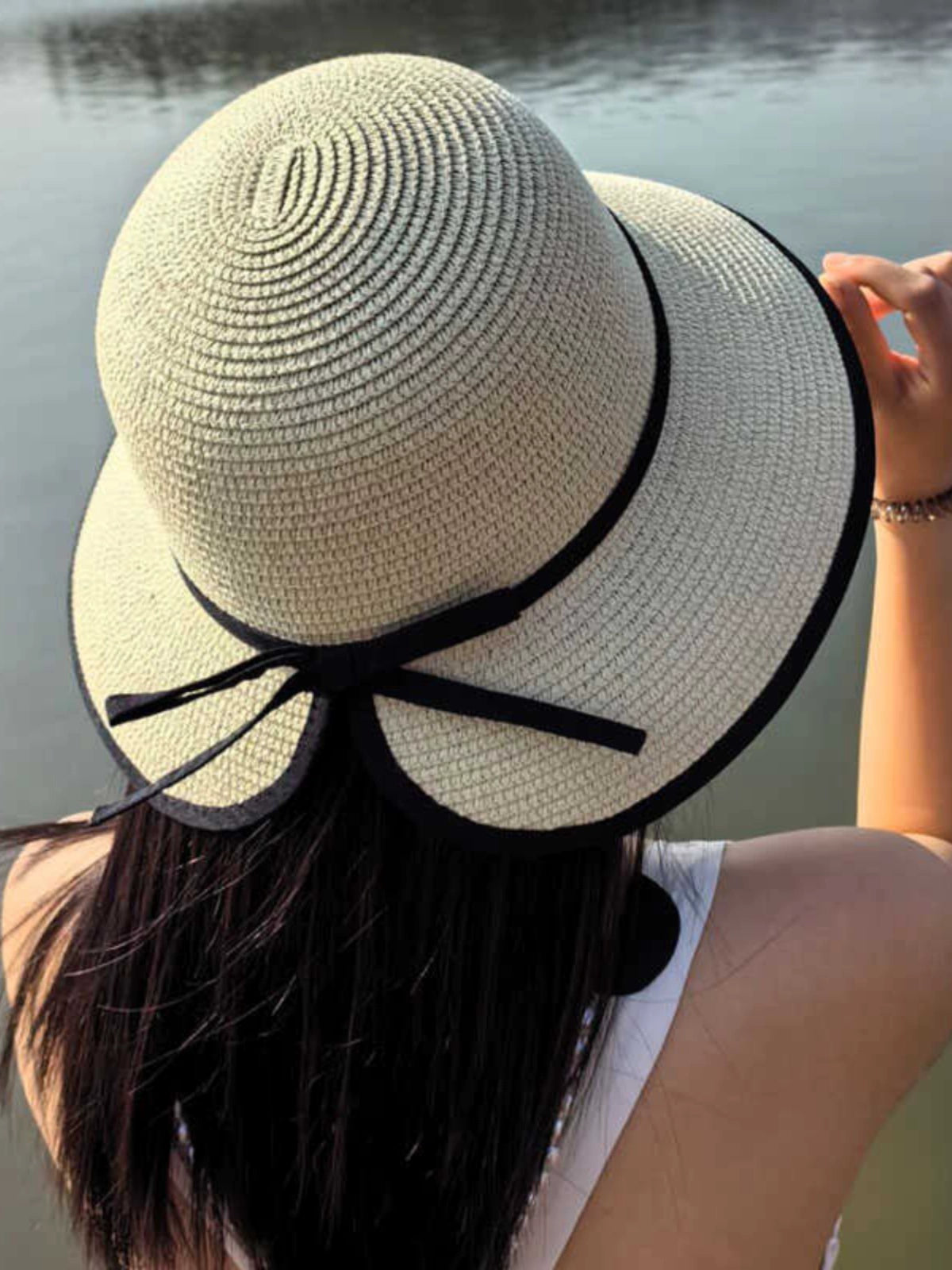Hepburn Style Raffia Hat Women's Summer Big Brim Vacation Beach Hat Split Bows Travel Fashion Sun Hat Tide