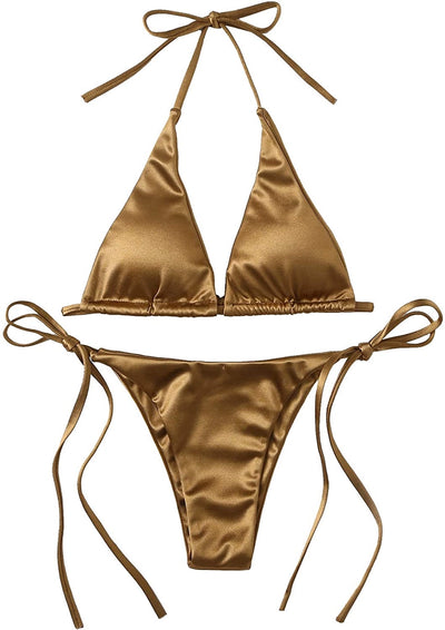 Fashion Sexy Bikini Sexy Golden Three-Point Bikini Shoelace Separates Hot Spring Beach Vacation Swimsuit Women