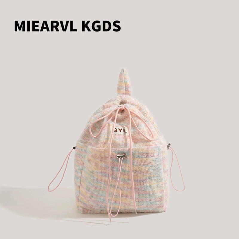 Miearvl Kgds Y2g Millennium Pink Rainbow Backpack 2023 New Large Capacity Woolen Tote Bag