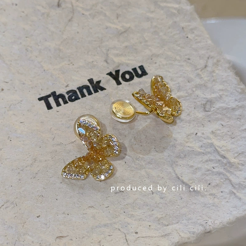 Niche Style Crystal Butterfly Vacation Style Mosquito Coil Ear Clip