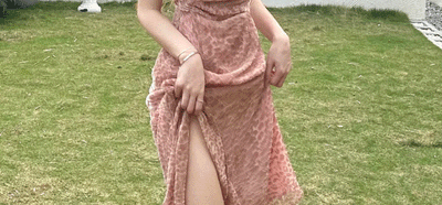 Beach Dress Women's Seaside Vacation Super Fairy French Pink Leopard Print Sling Dress Super Nice Unique Beautiful Dress