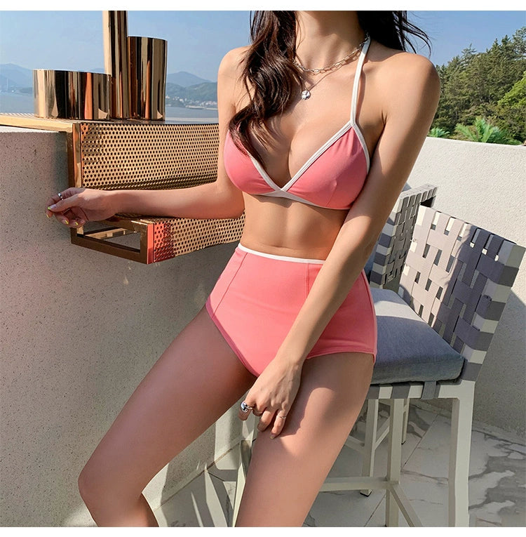 South Korea Separates Swimsuit Female Online Influencer Sexy Bikini Slim Looking Belly Covering Ins Style High Waist Student Vacation Swimsuit