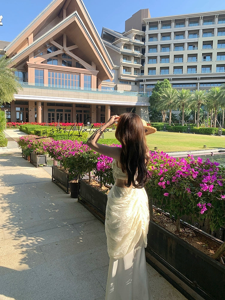 Elegant Ladies Seaside Holiday Midriff Outfit Dress Dress