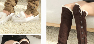 Women's Lolita Autumn Japanese-Style Wool Button Socks