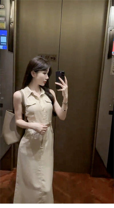Women's French Waist Summer Dress Sleeveless Shirt