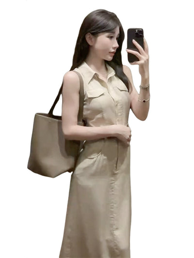 Women's French Waist Summer Dress Sleeveless Shirt