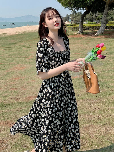 Super Fairy Open Back Chiffon Tea Break French Floral Dress